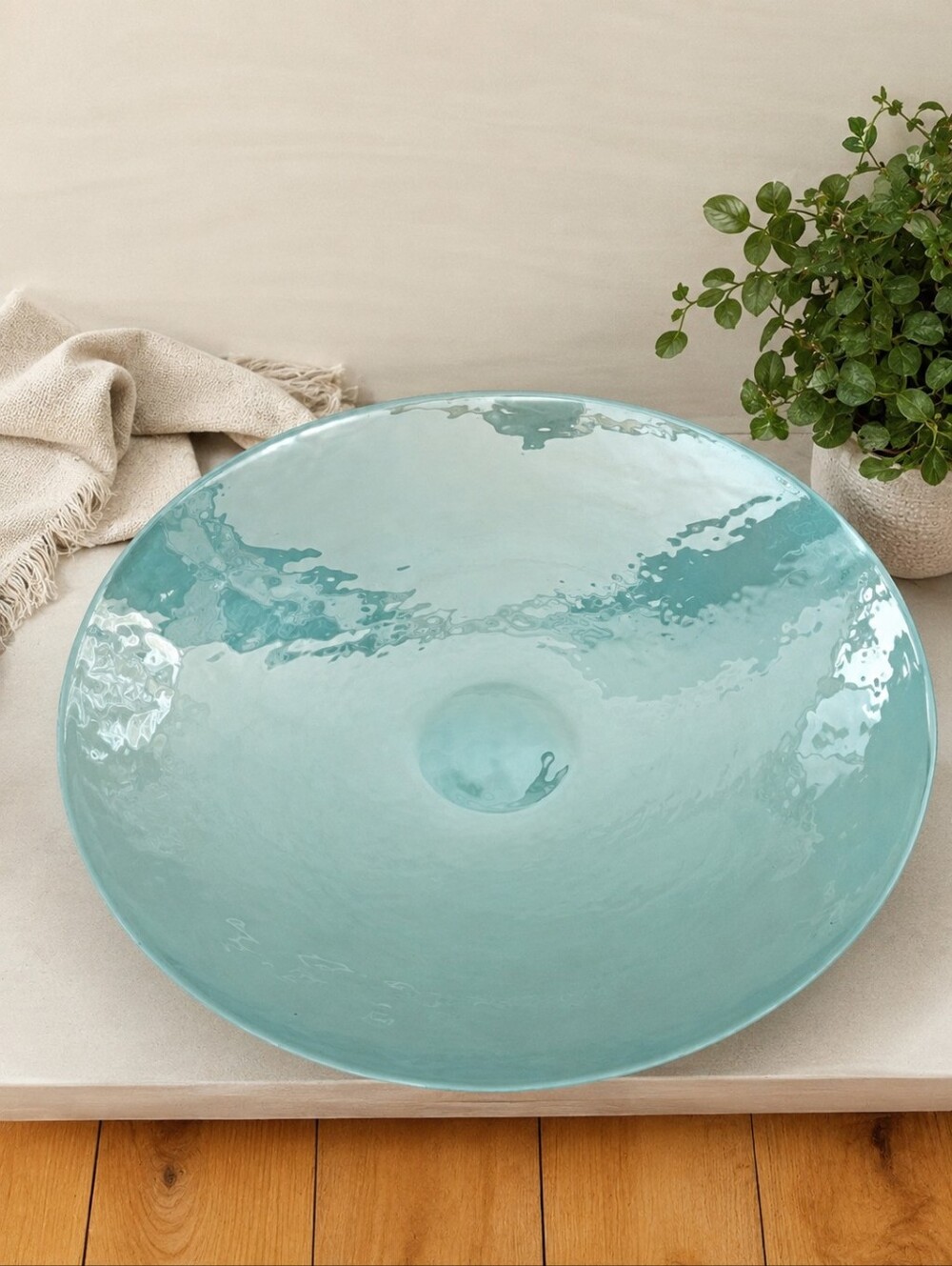 Crate & Barrel 16" Cascade Centerpiece Murano Glass Bowl Italian Iridescent Blue
